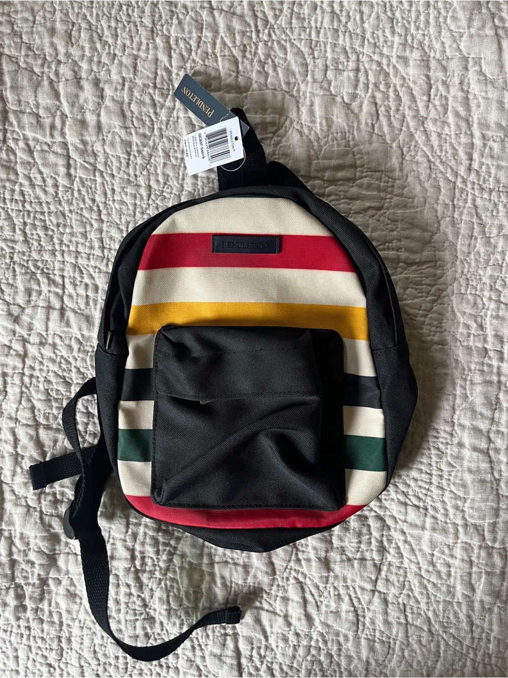 Pendleton Black Canvas Backpack with Red, Yellow & Green Stripes